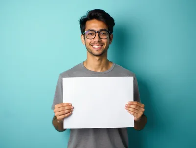 Young Man Holding Blank White Sign