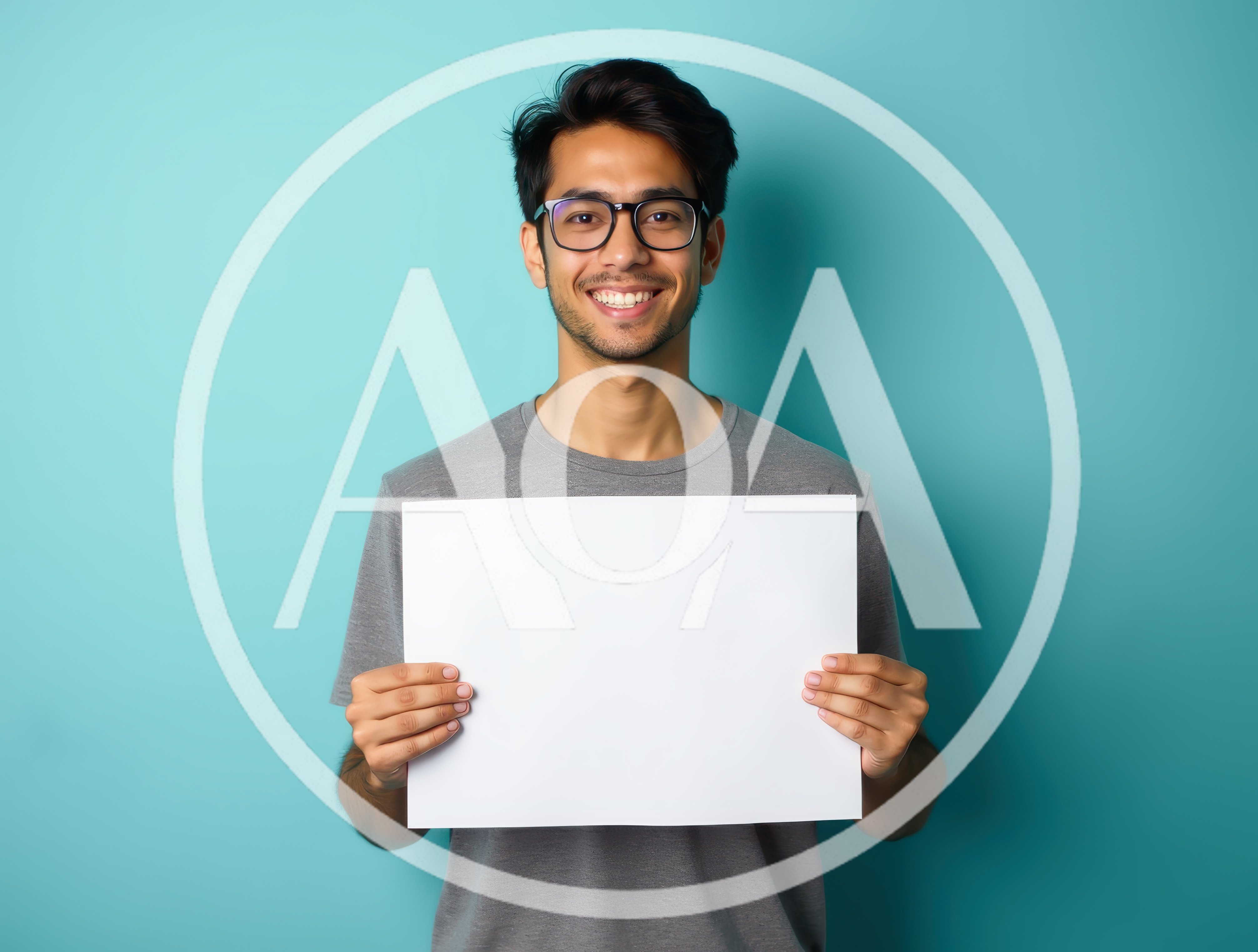 Young Man Holding Blank White Sign