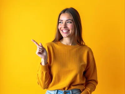 Smiling Young Woman Pointing To The Side