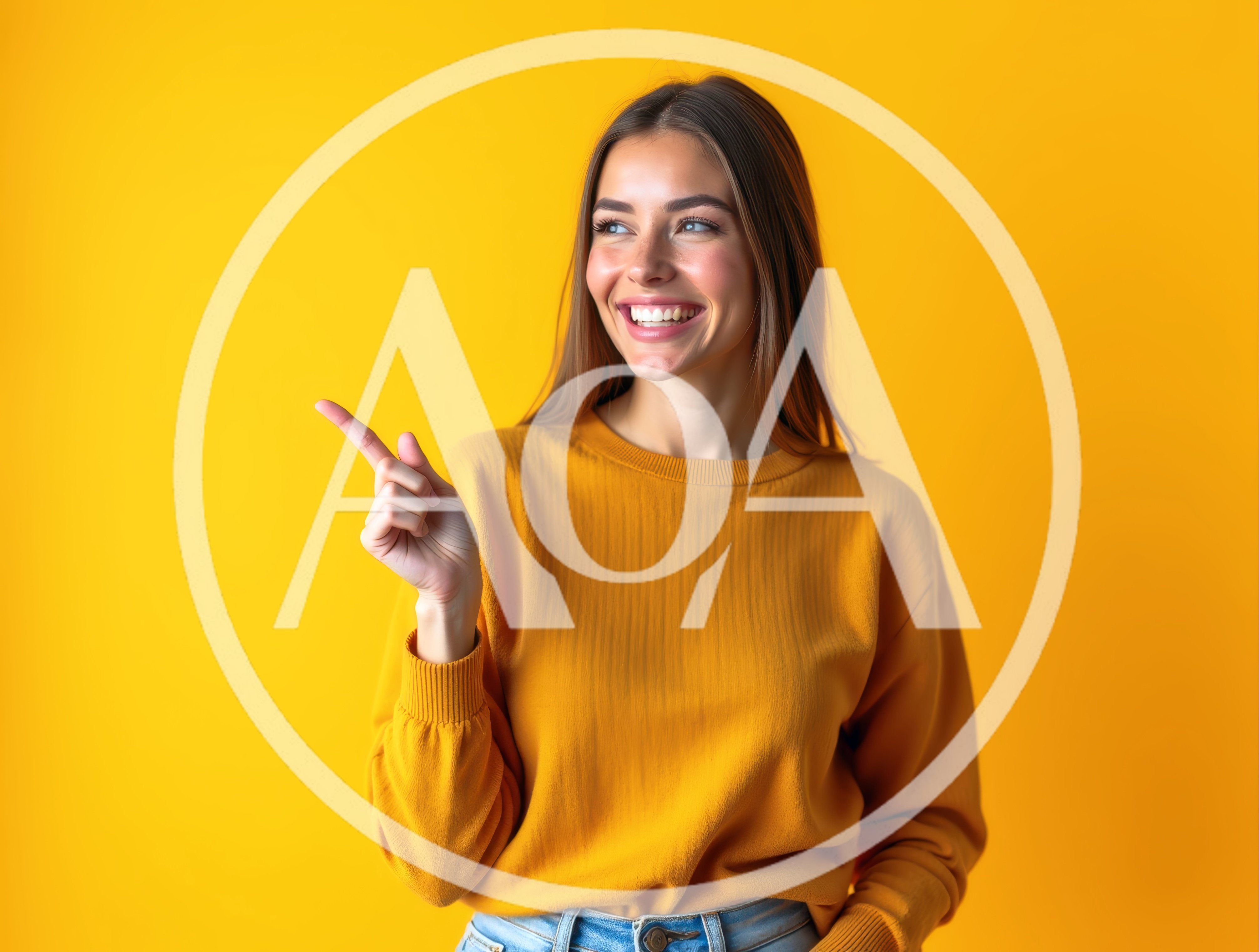 Smiling Young Woman Pointing To The Side