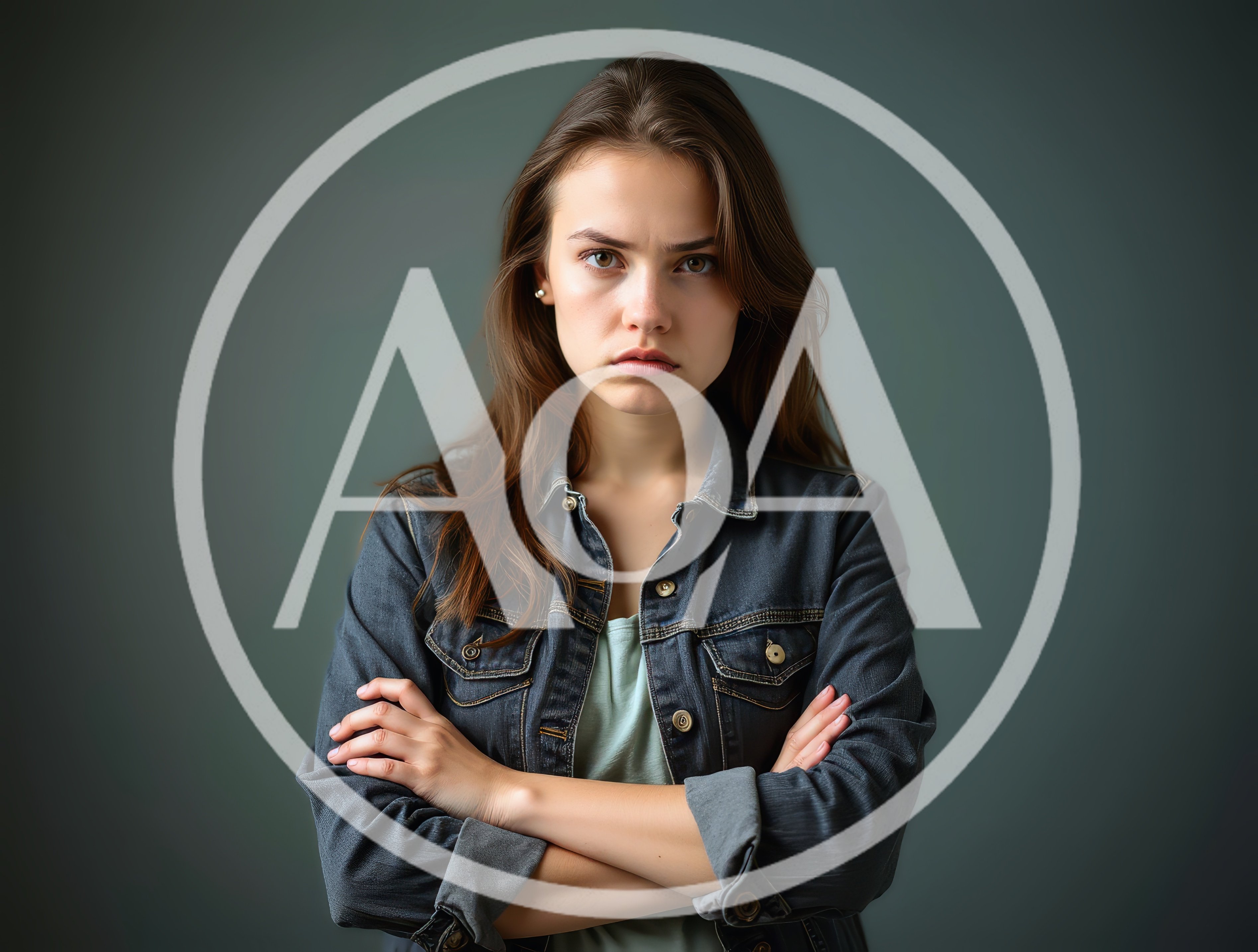 Young Woman With Serious Expression And Crossed Arms