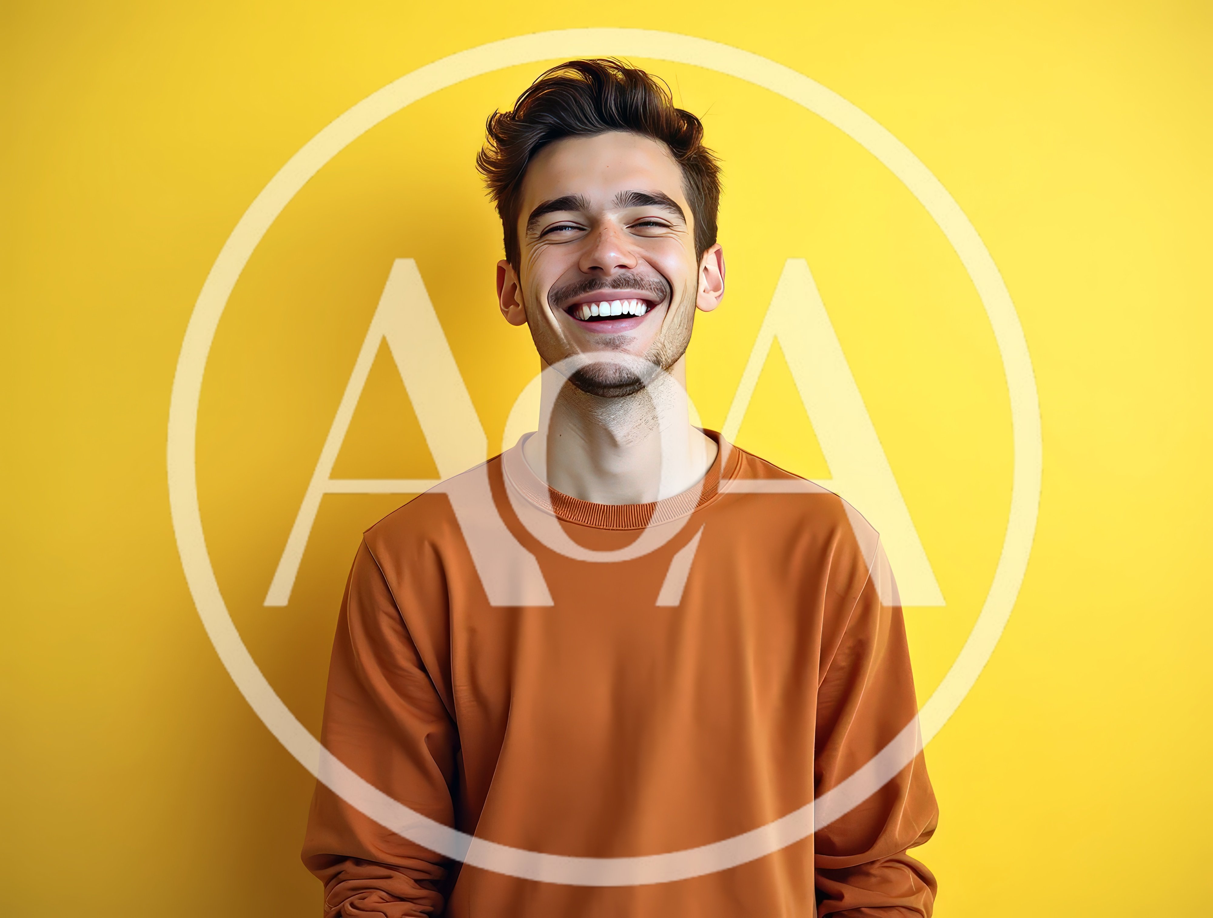 Happy Young Man Laughing Against Yellow Background