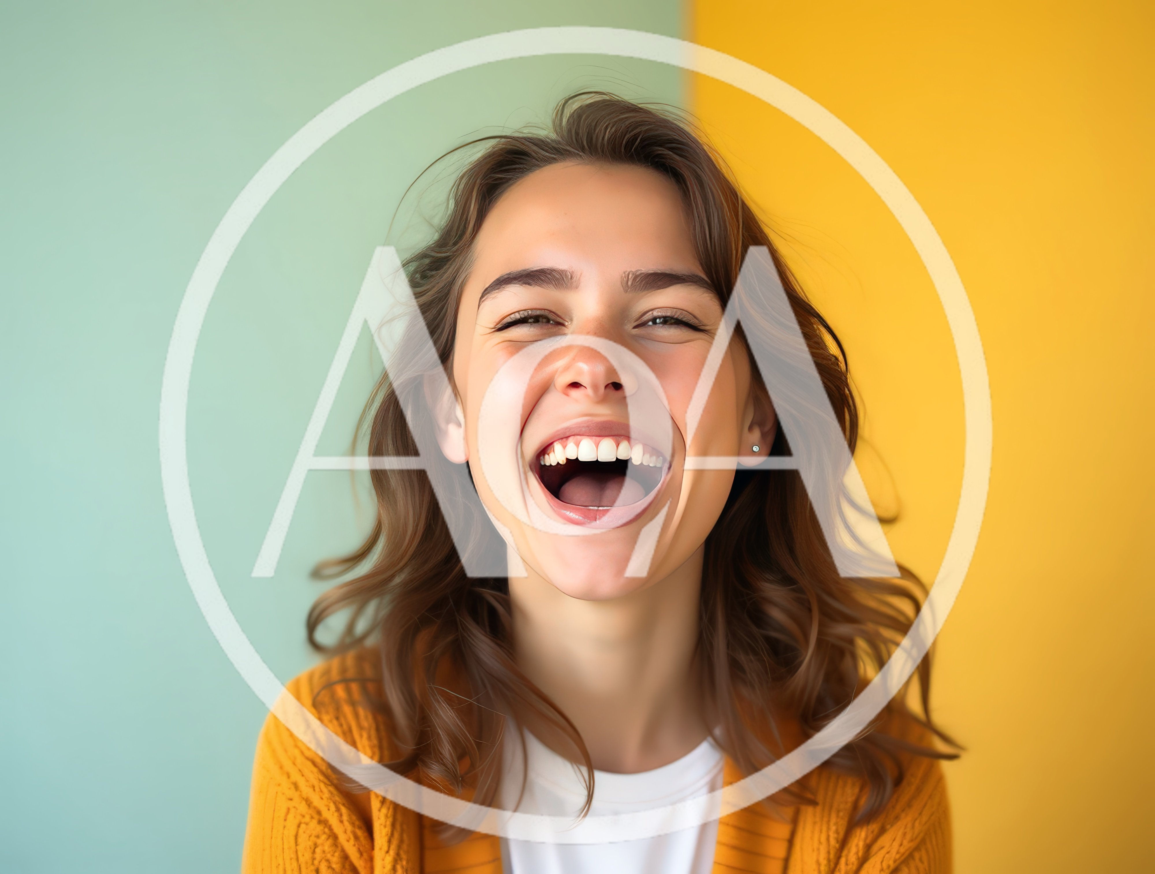 Young Woman Laughing Against A Two Tone Background
