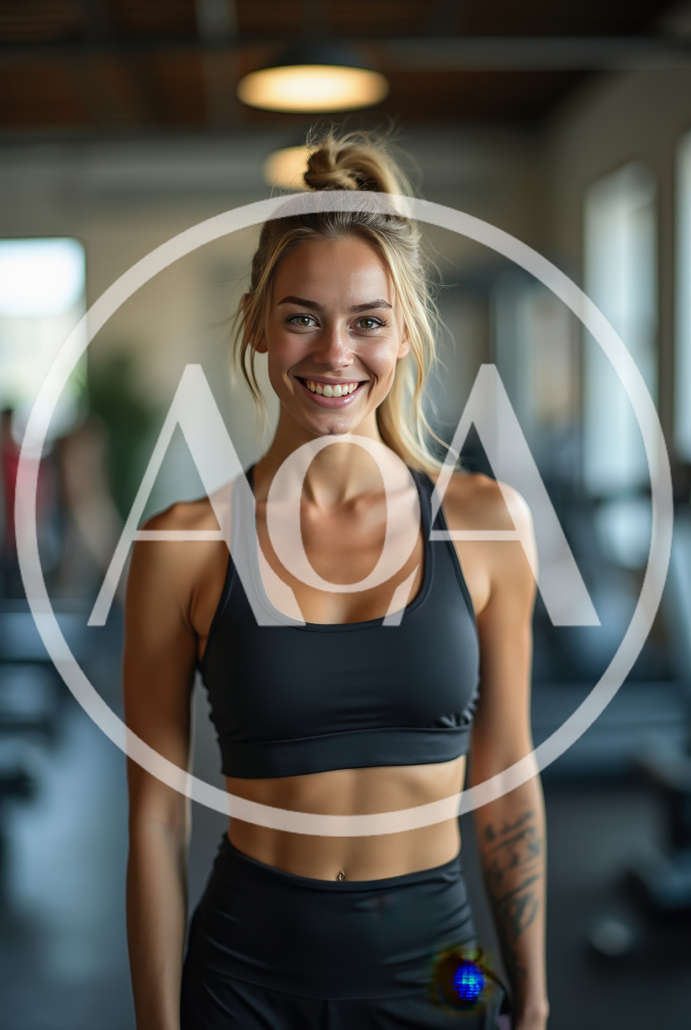 Smiling Blonde Woman Standing In A Modern Gym