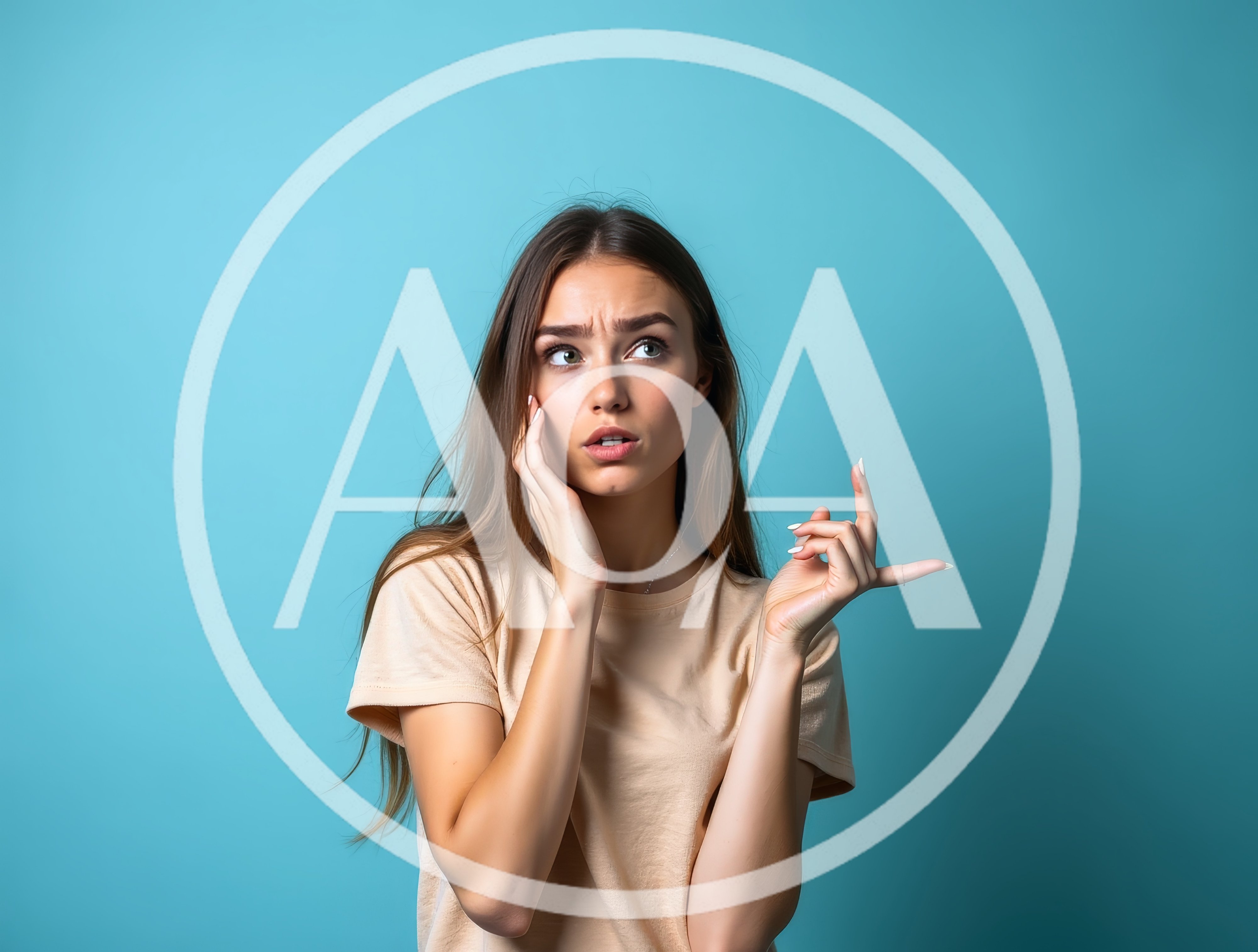 Young Woman Expressing Confusion Against Blue Background