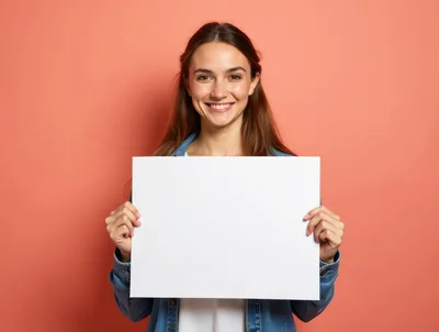 Young Woman Holding Blank White Sign