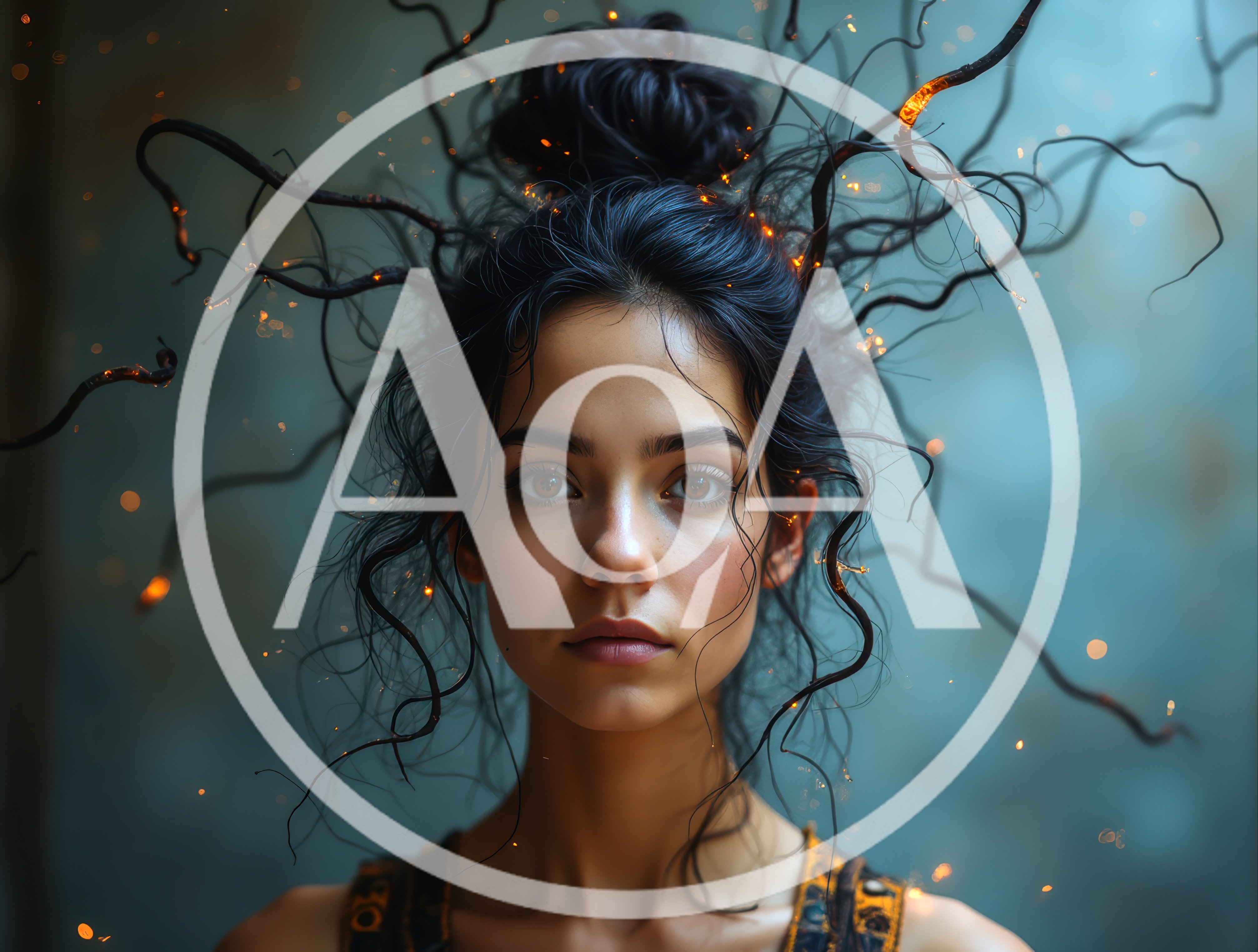 Portrait Of A Woman With Glowing Magical Hair