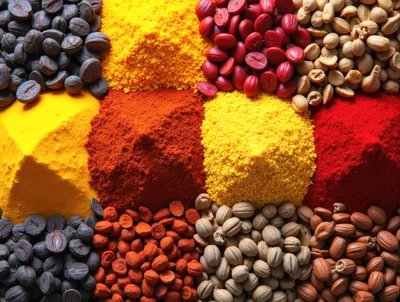 Assorted Colorful Spices and Seeds in Piles