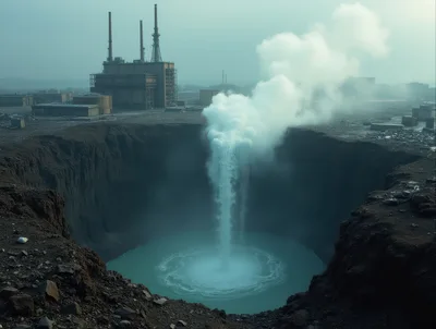 Industrial Waste Water Pouring Into A Deep Quarry