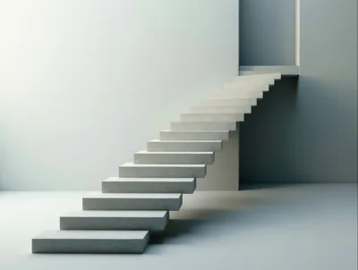 Minimalist Concrete Staircase Leading To A Dark Doorway