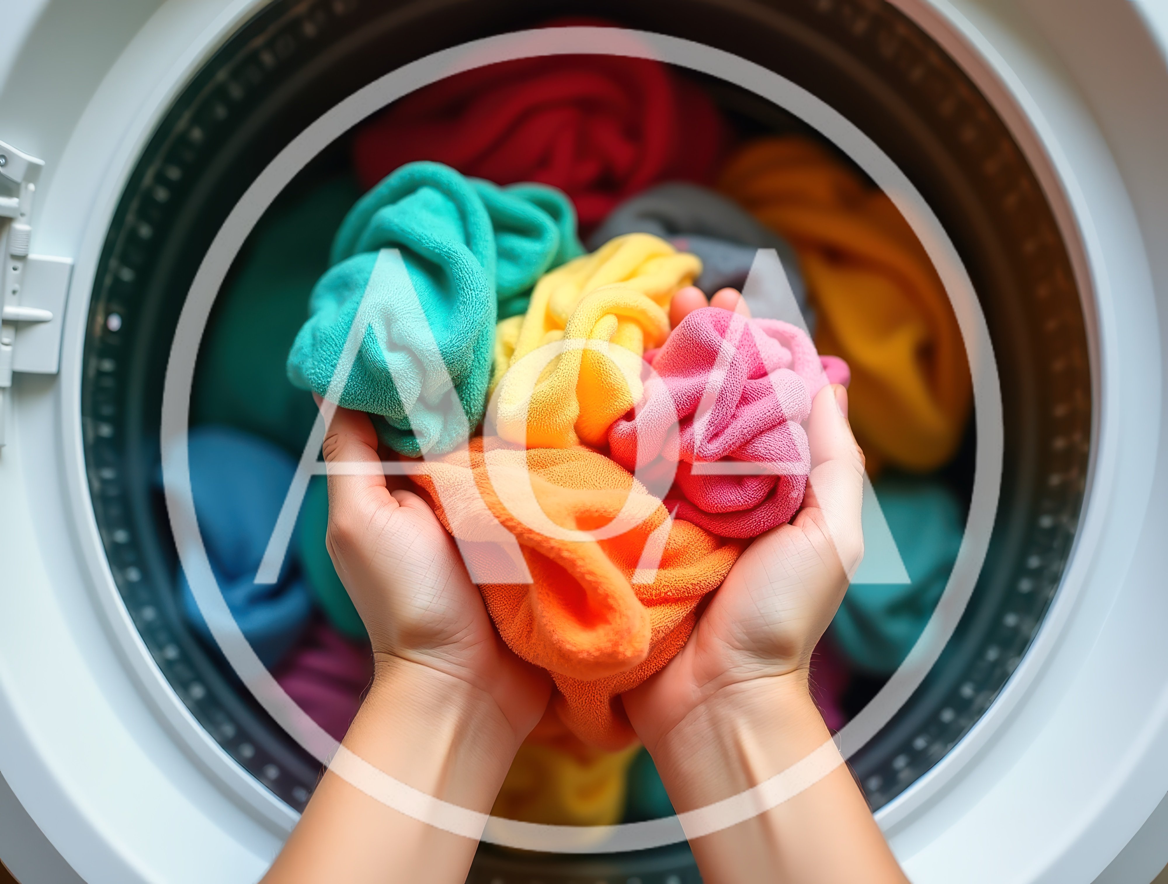 Person Holding Colorful Laundry In Washing Machine
