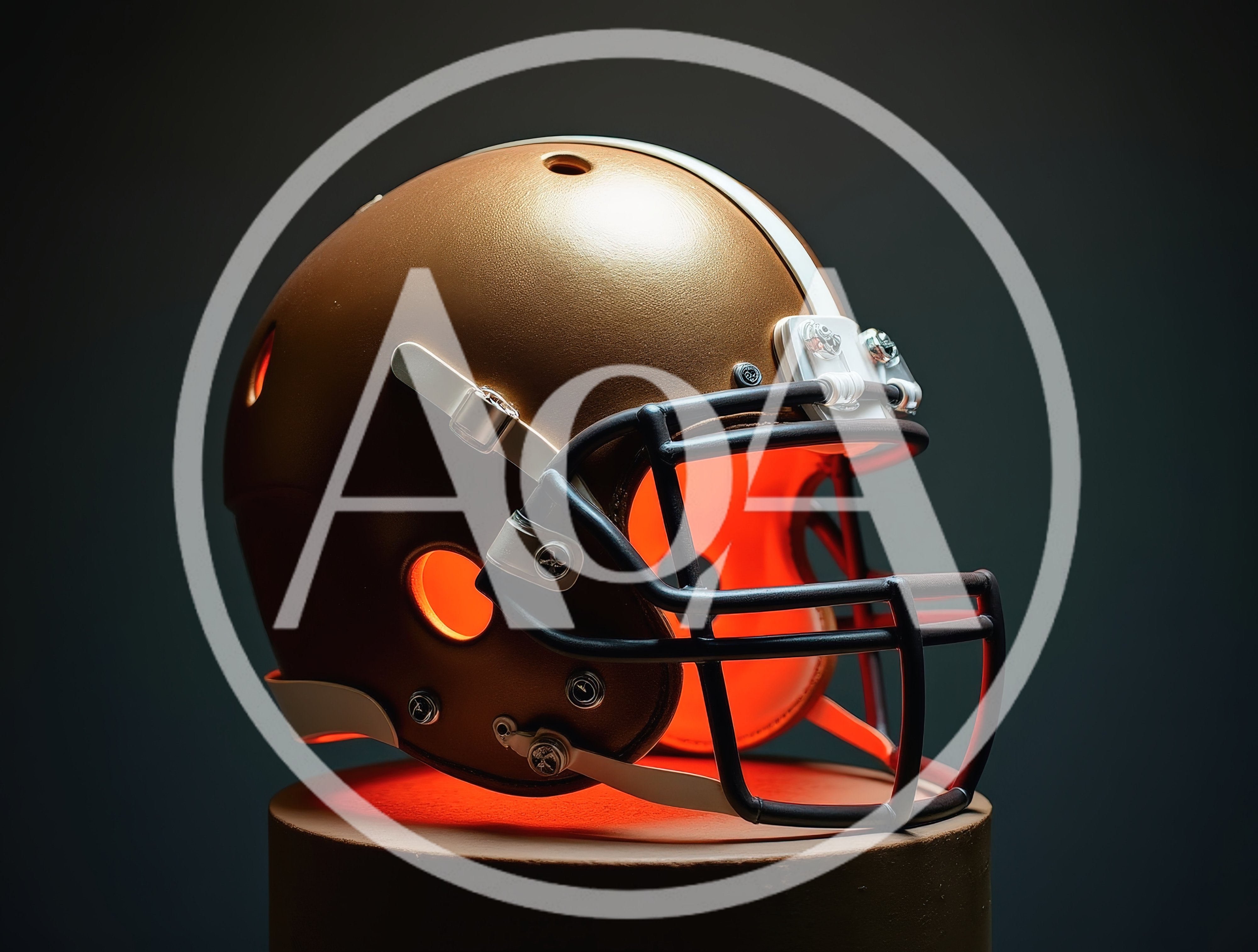 Golden Football Helmet With Glowing Interior Lighting