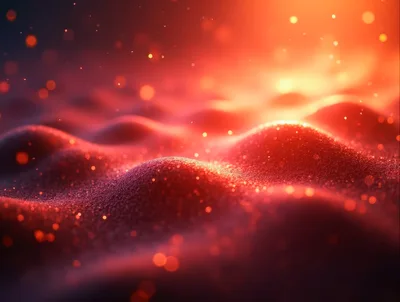 Abstract Red Wavy Surface With Glowing Particles