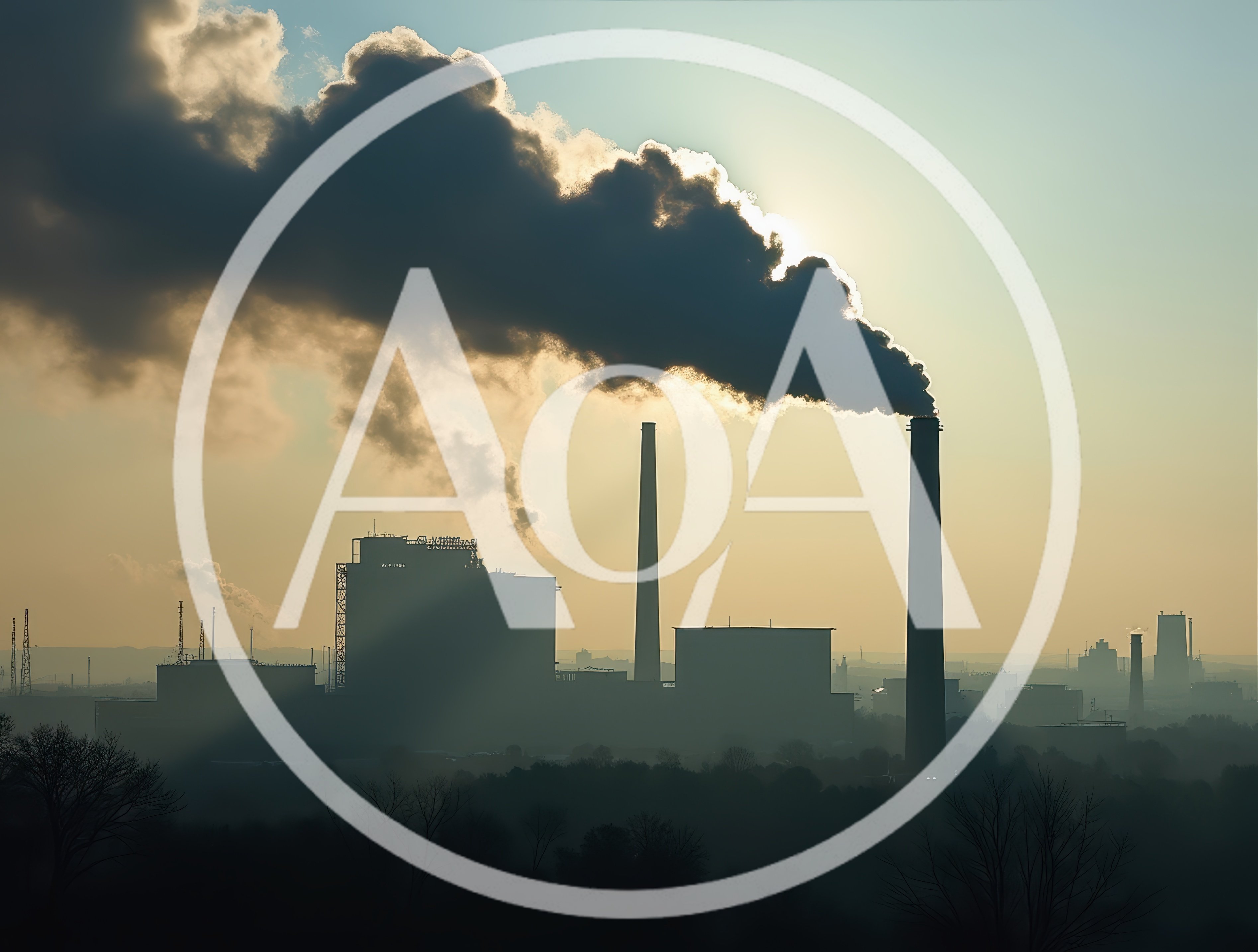 Industrial Power Plant Silhouette With Smoke Emissions