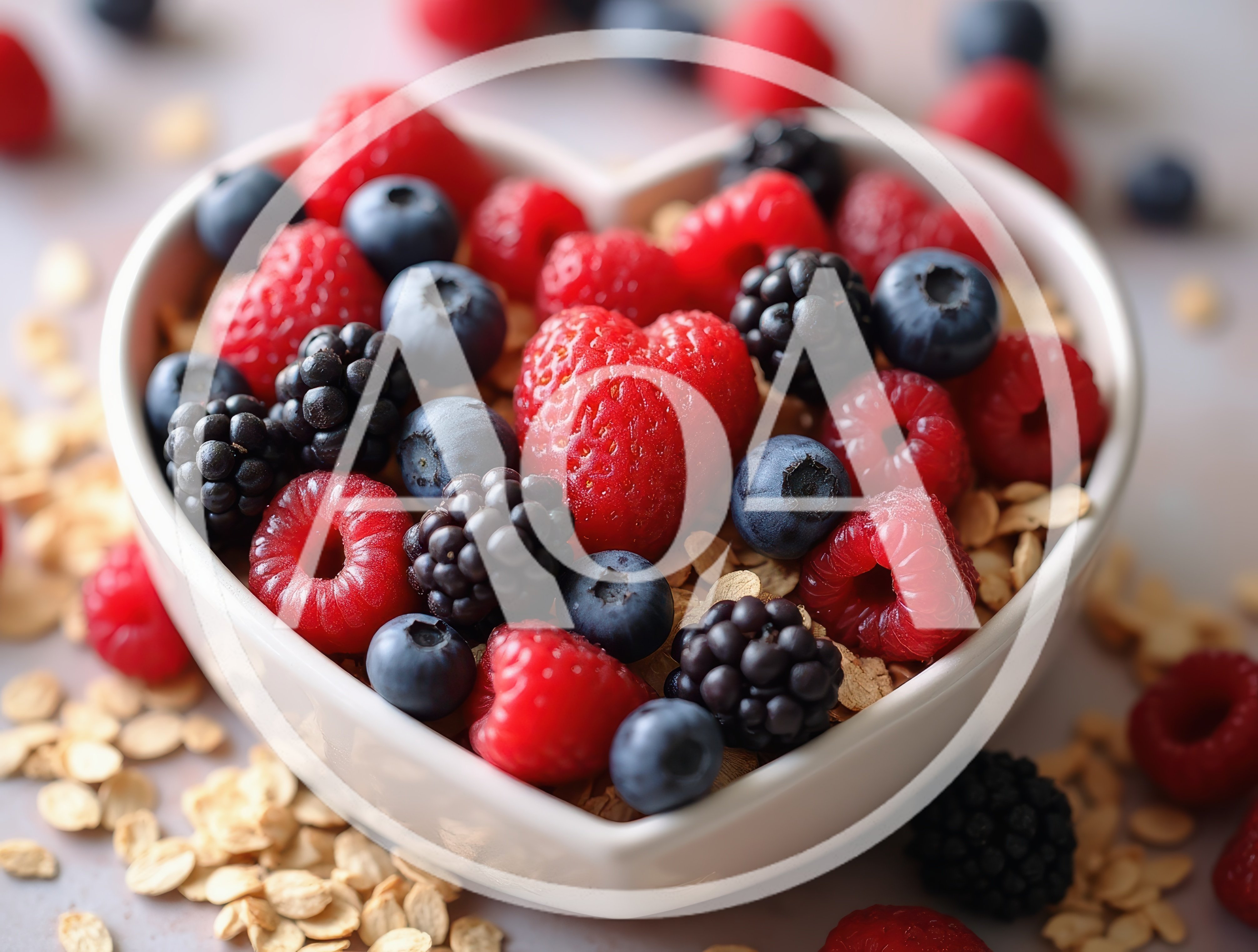 Heart Shaped Bowl Filled With Fresh Berries And Oats