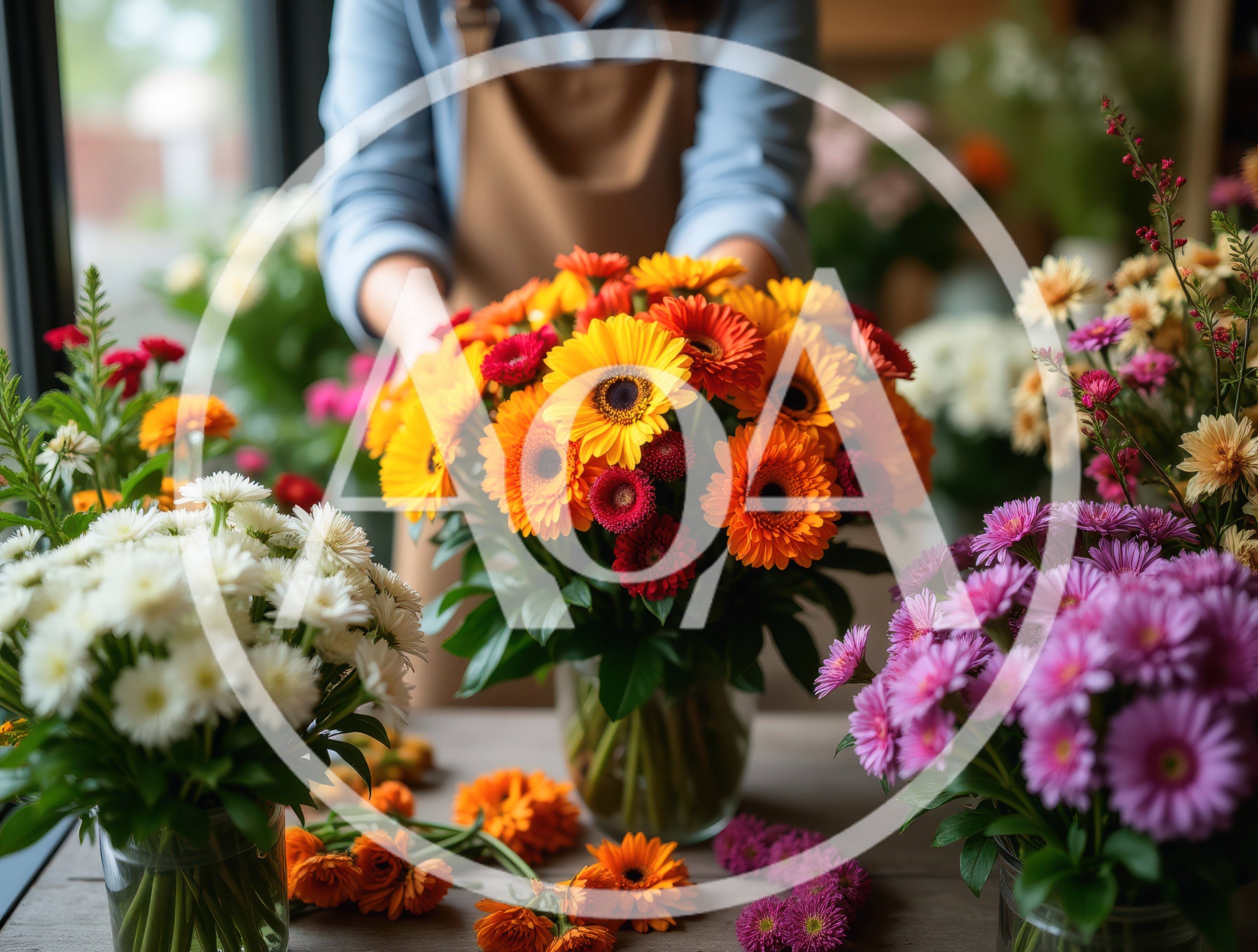 Florist Arranging A Vibrant Bouquet Of Gerbera Daisies