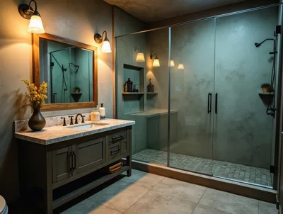 Modern Bathroom Interior With Vanity And Glass Shower