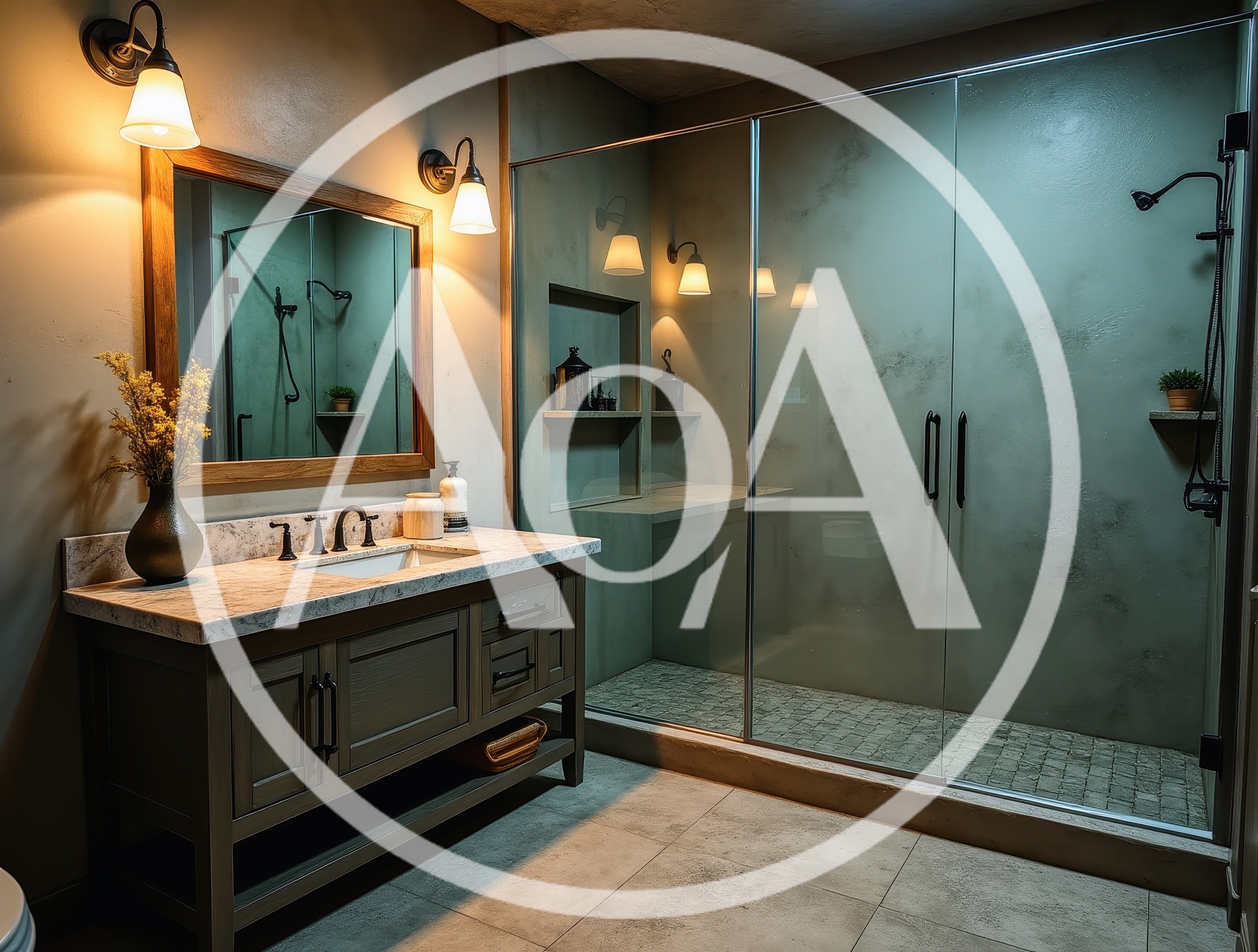 Modern Bathroom Interior With Vanity And Glass Shower
