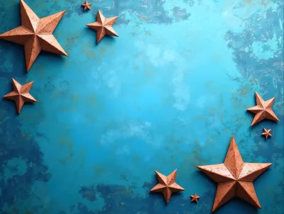 Copper Decorative Stars On Textured Blue Background
