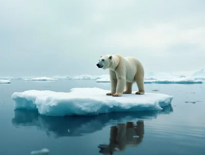 Polar Bear Standing On A Small Ice Floe