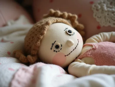 Handmade Rag Doll Resting On A Soft Blanket