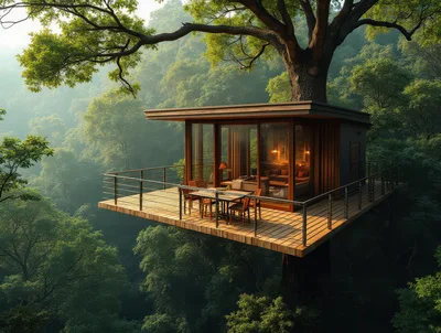 Modern Treehouse Cabin With Scenic Forest View