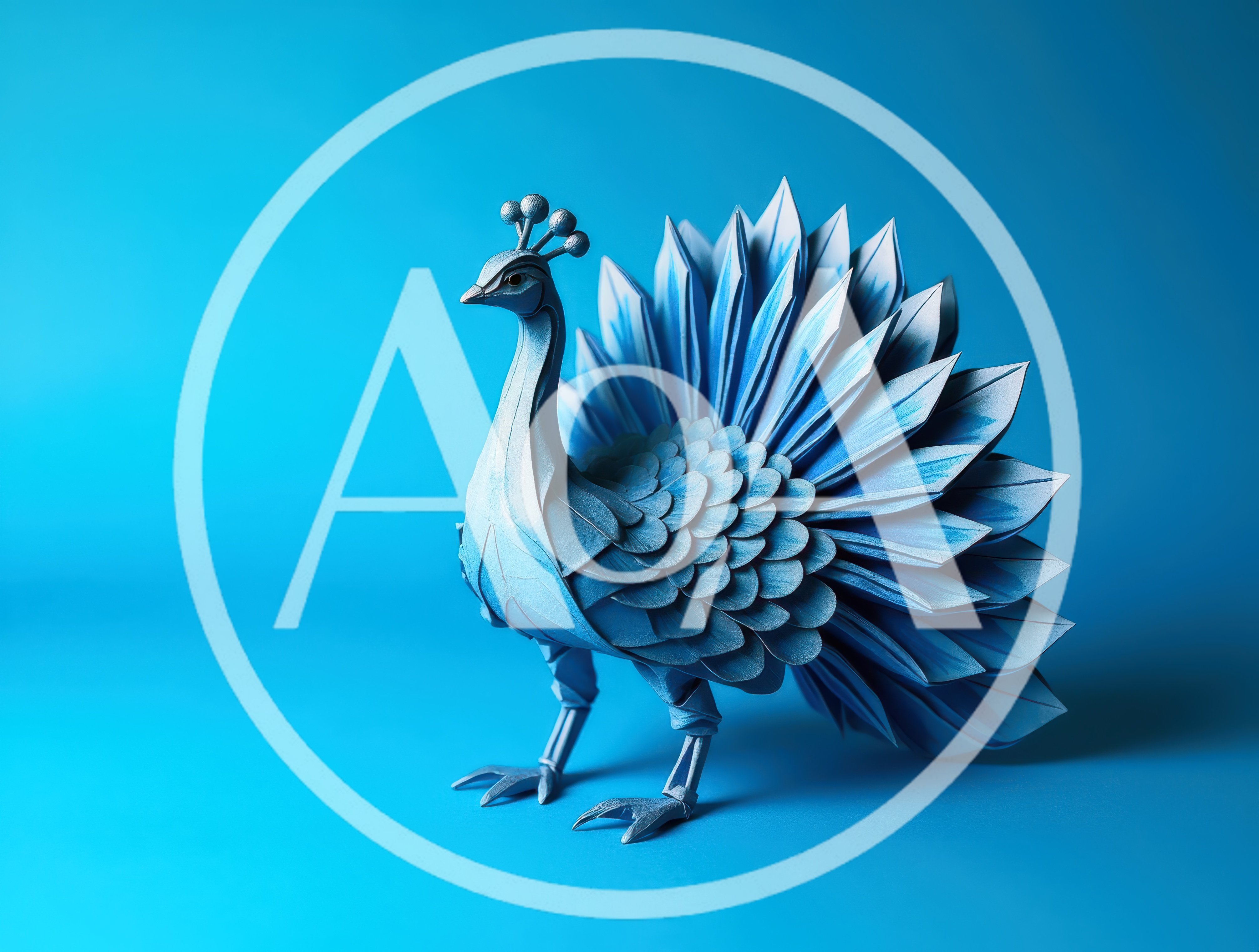 Blue Paper Origami Peacock Sculpture