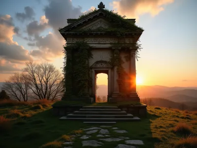 Ancient Stone Temple Ruins At Sunset