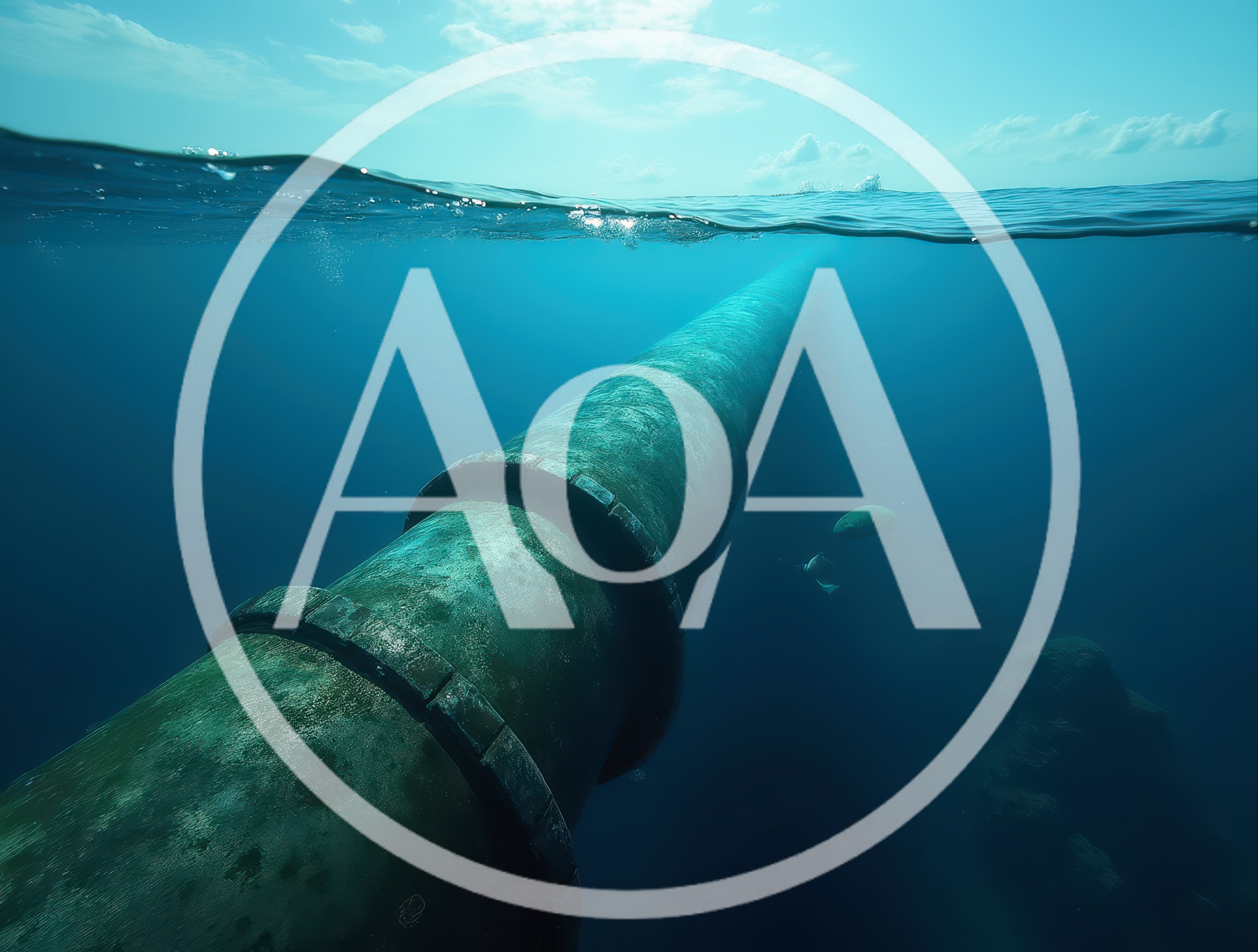 Underwater View Of A Large Submerged Industrial Pipeline