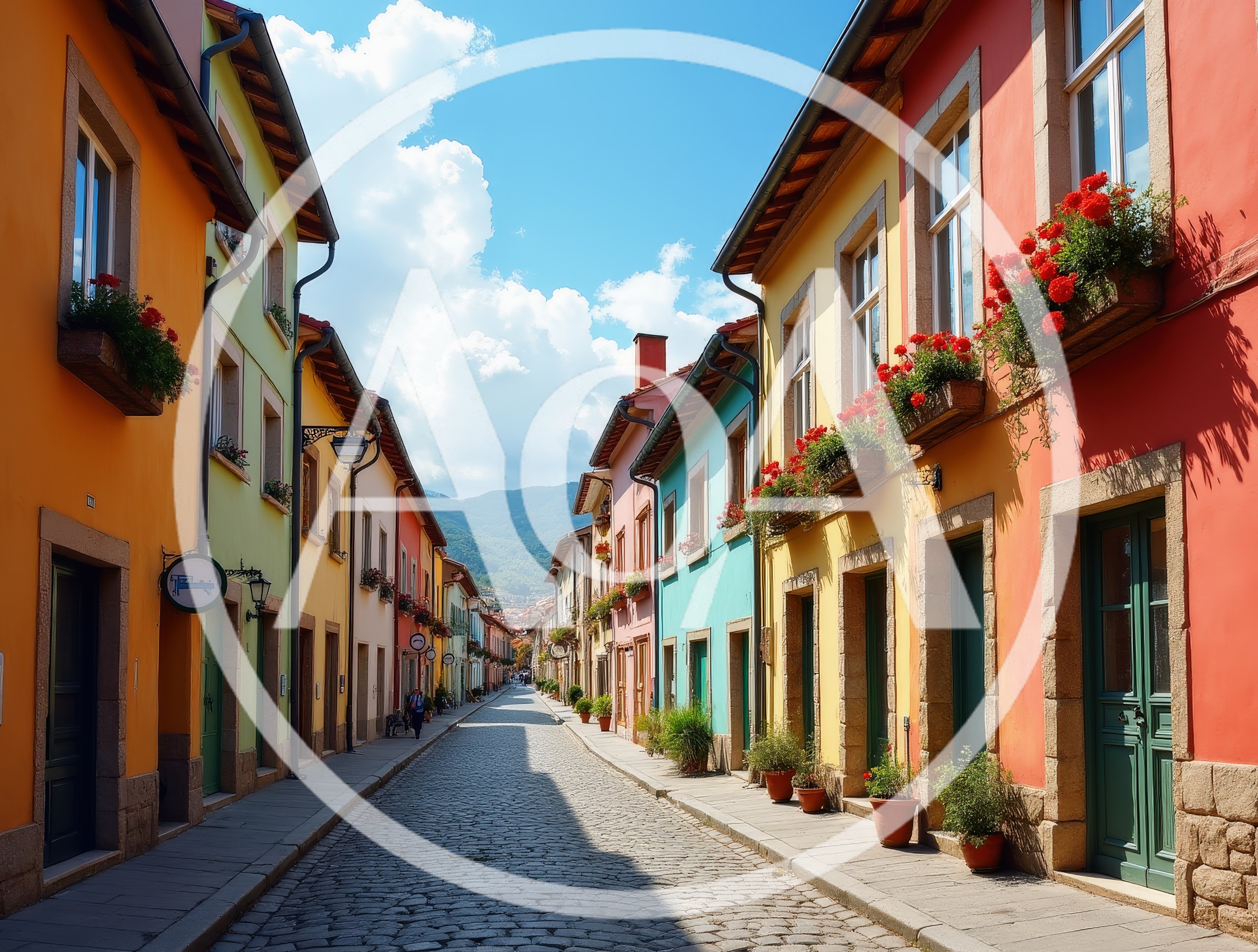 Cobblestone Street Lined With Colorful European Style Buildings