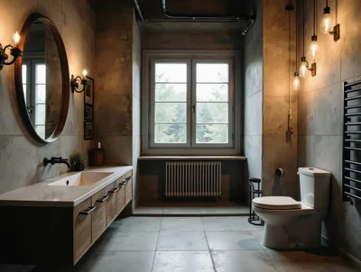 Modern Industrial Bathroom Interior With Concrete Walls