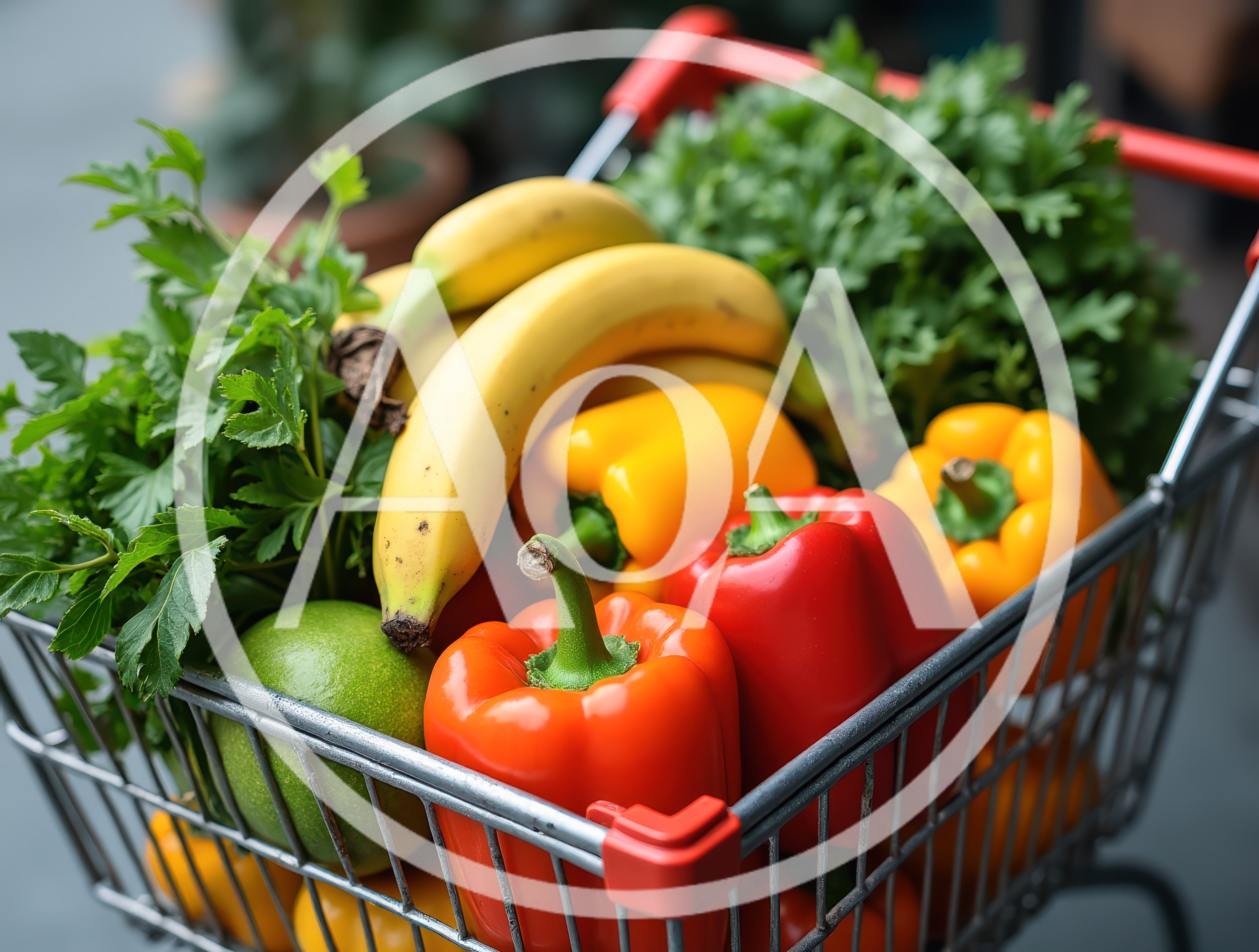 Fresh Produce In A Metal Shopping Cart