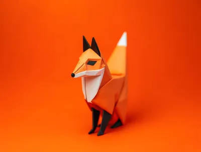 Origami Paper Fox Standing On Orange Background