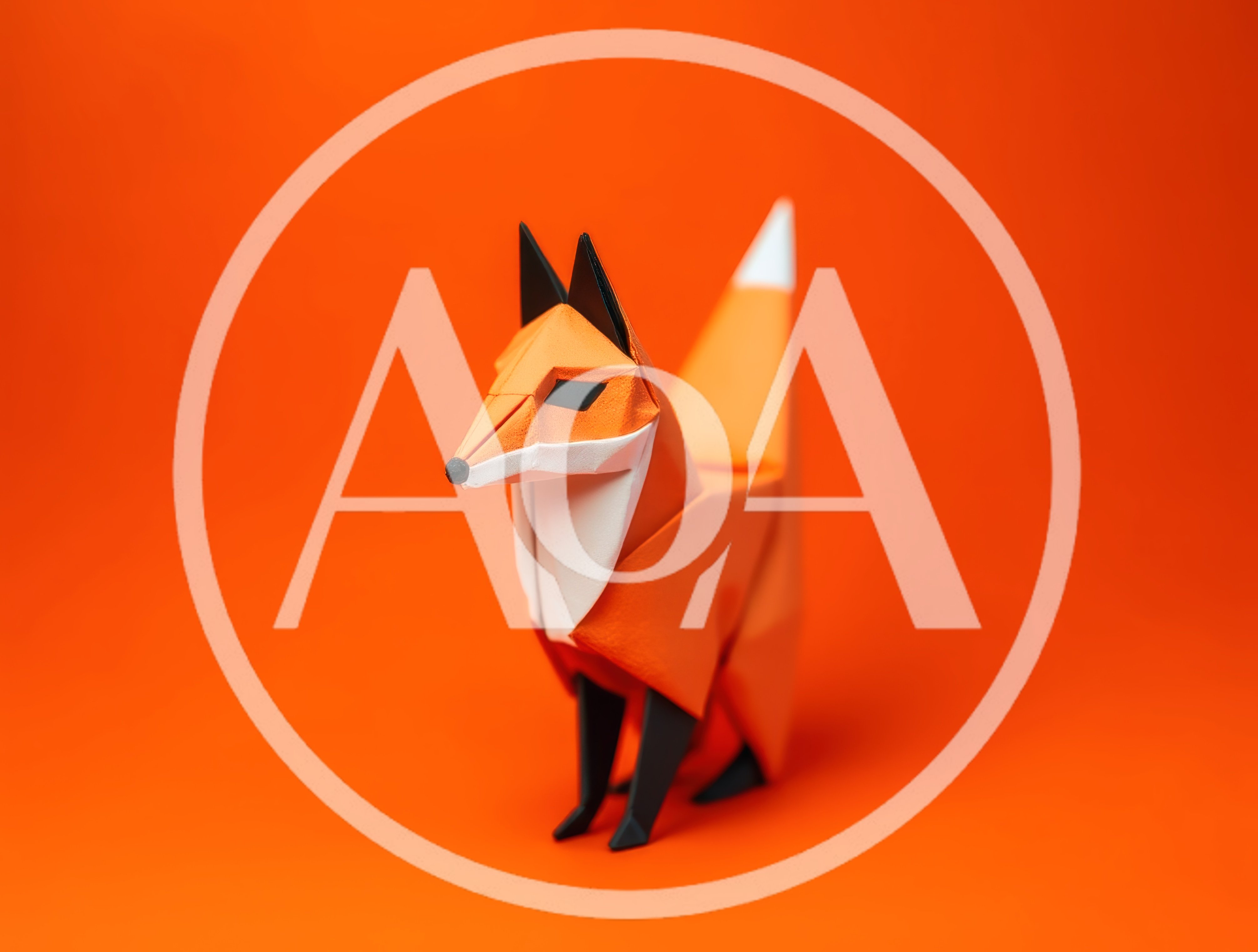 Origami Paper Fox Standing On Orange Background