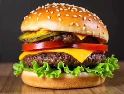Delicious Double Cheeseburger With Fresh Lettuce And Tomato