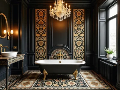 Luxury Bathroom Interior With Clawfoot Bathtub