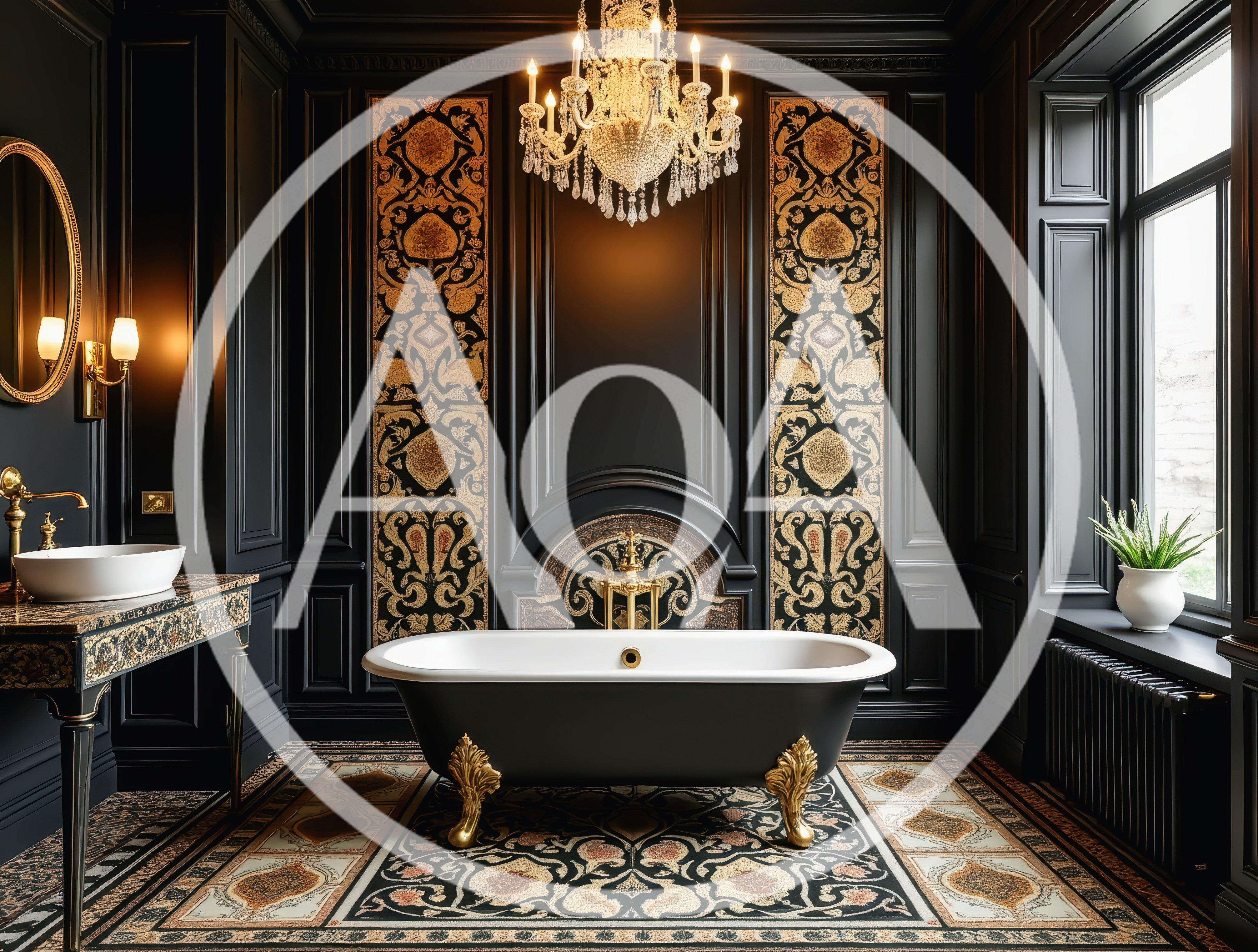 Luxury Bathroom Interior With Clawfoot Bathtub