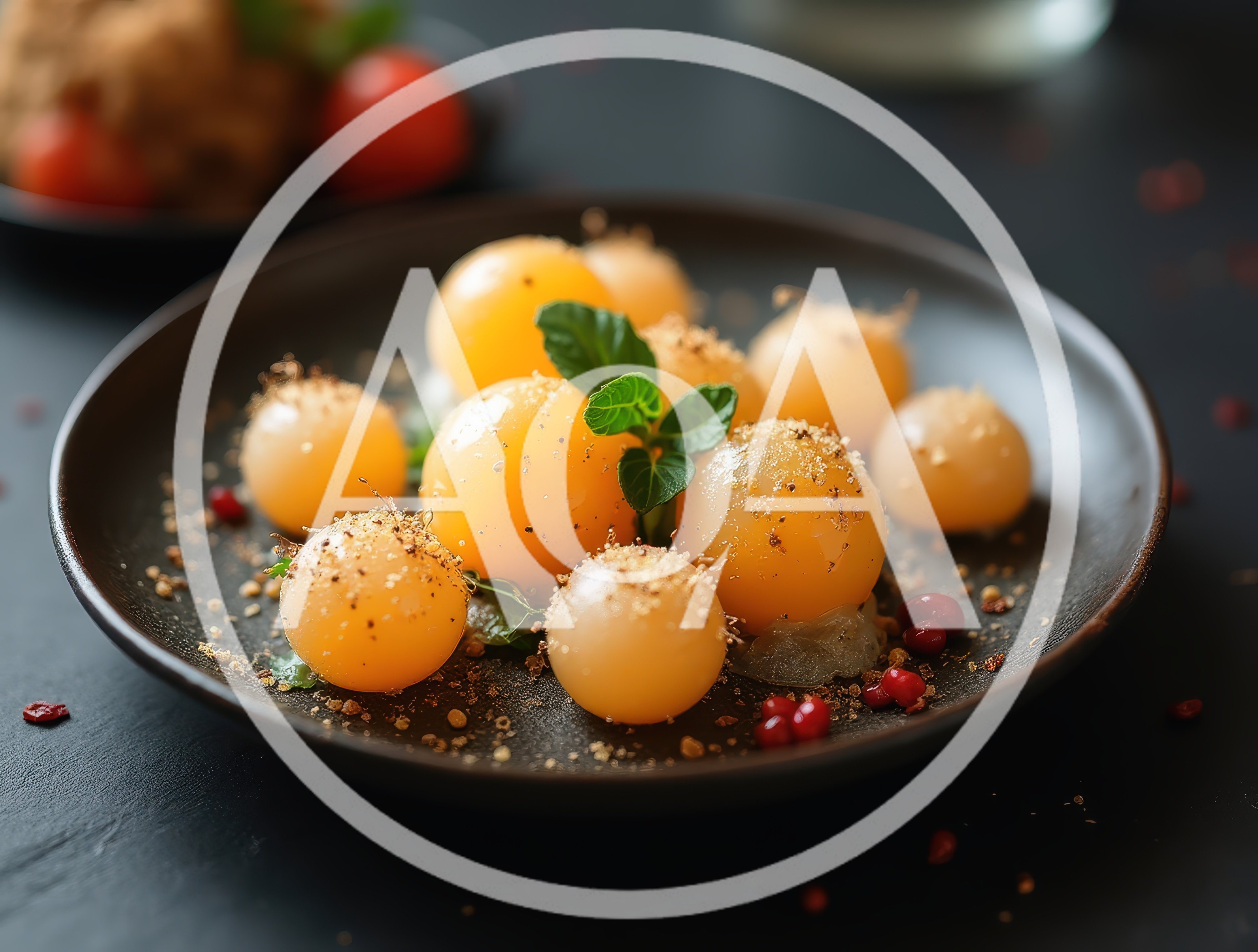 Gourmet Melon Ball Salad on Dark Plate