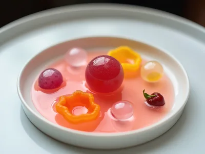Molecular Gastronomy Dessert With Fruit Spheres And Jelly