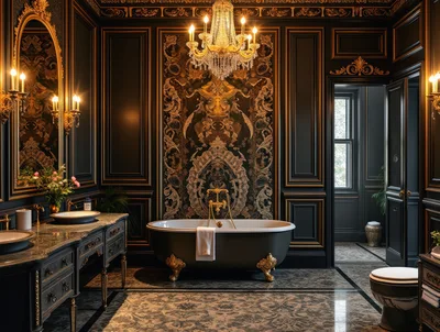 Luxurious Dark Victorian Style Bathroom Interior