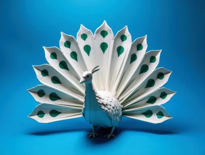 Origami Paper Peacock With Green Patterned Tail