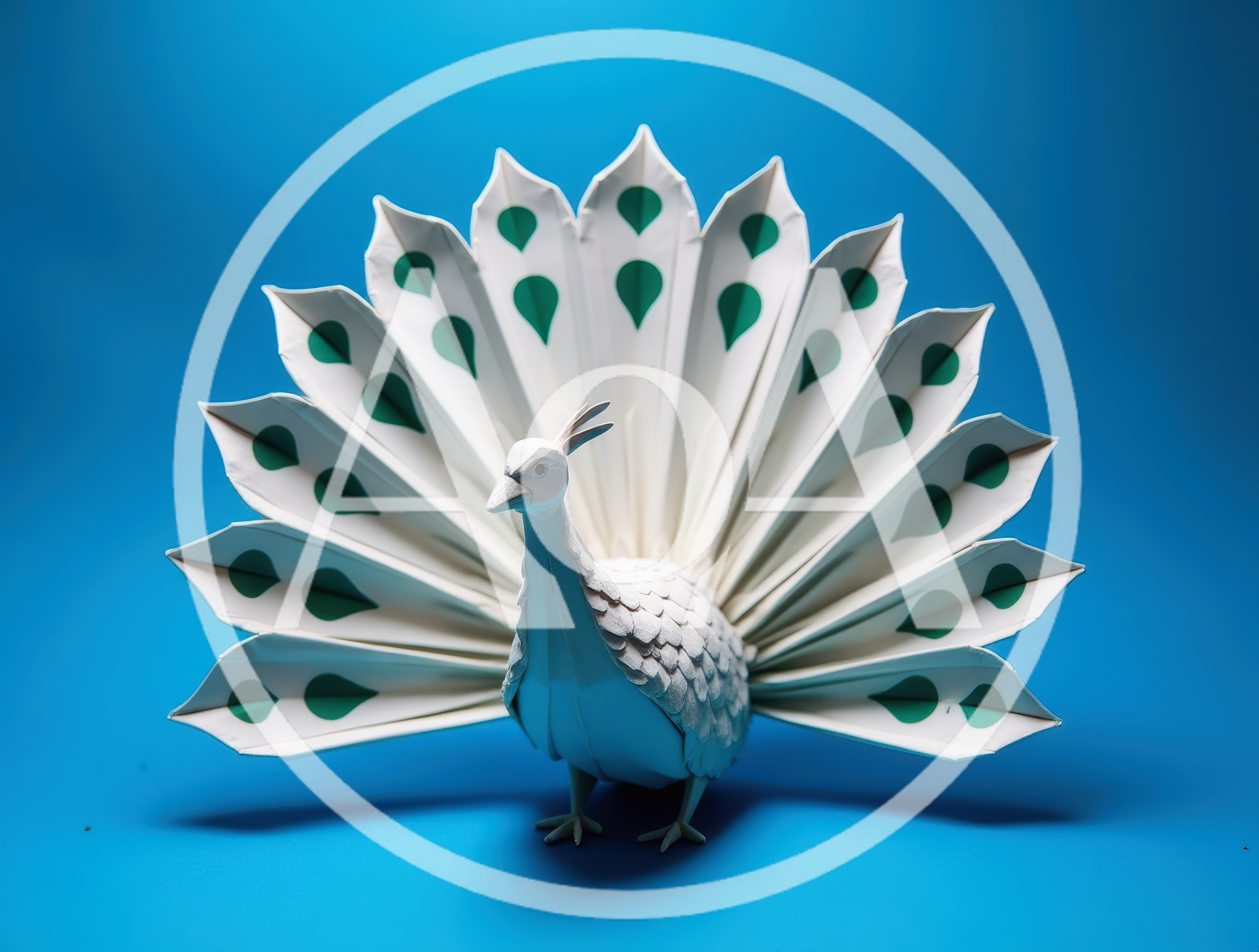 Origami Paper Peacock With Green Patterned Tail