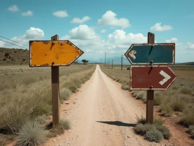 Rustic Directional Signposts on a Desert Dirt Road