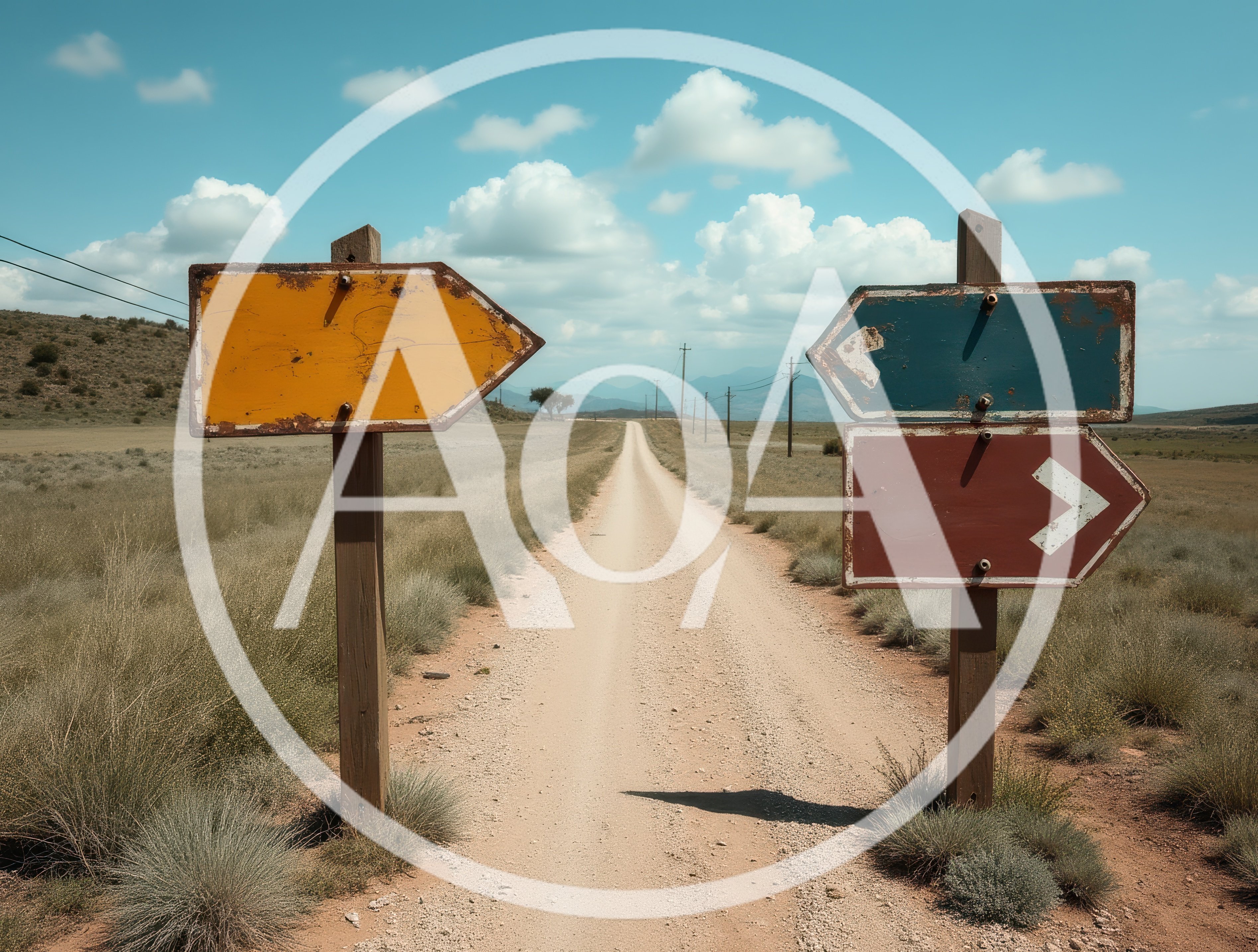 Rustic Directional Signposts on a Desert Dirt Road