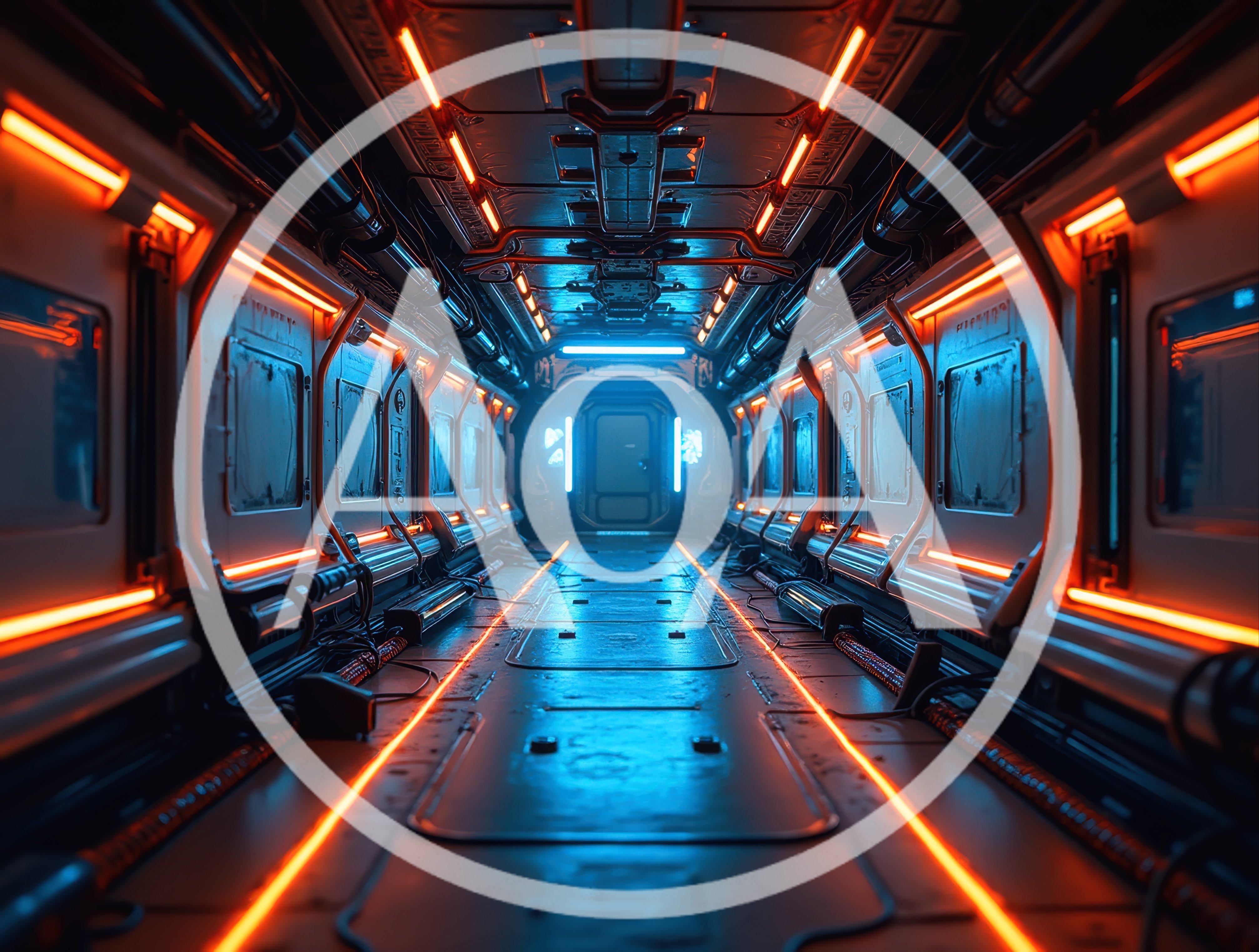 Futuristic Sci-Fi Corridor With Glowing Orange And Blue Lights
