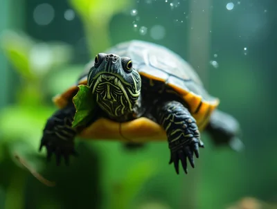 Red Eared Slider Turtle Swimming Underwater