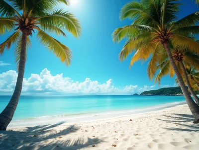 Tropical Beach Scene With Palm Trees And Turquoise Water