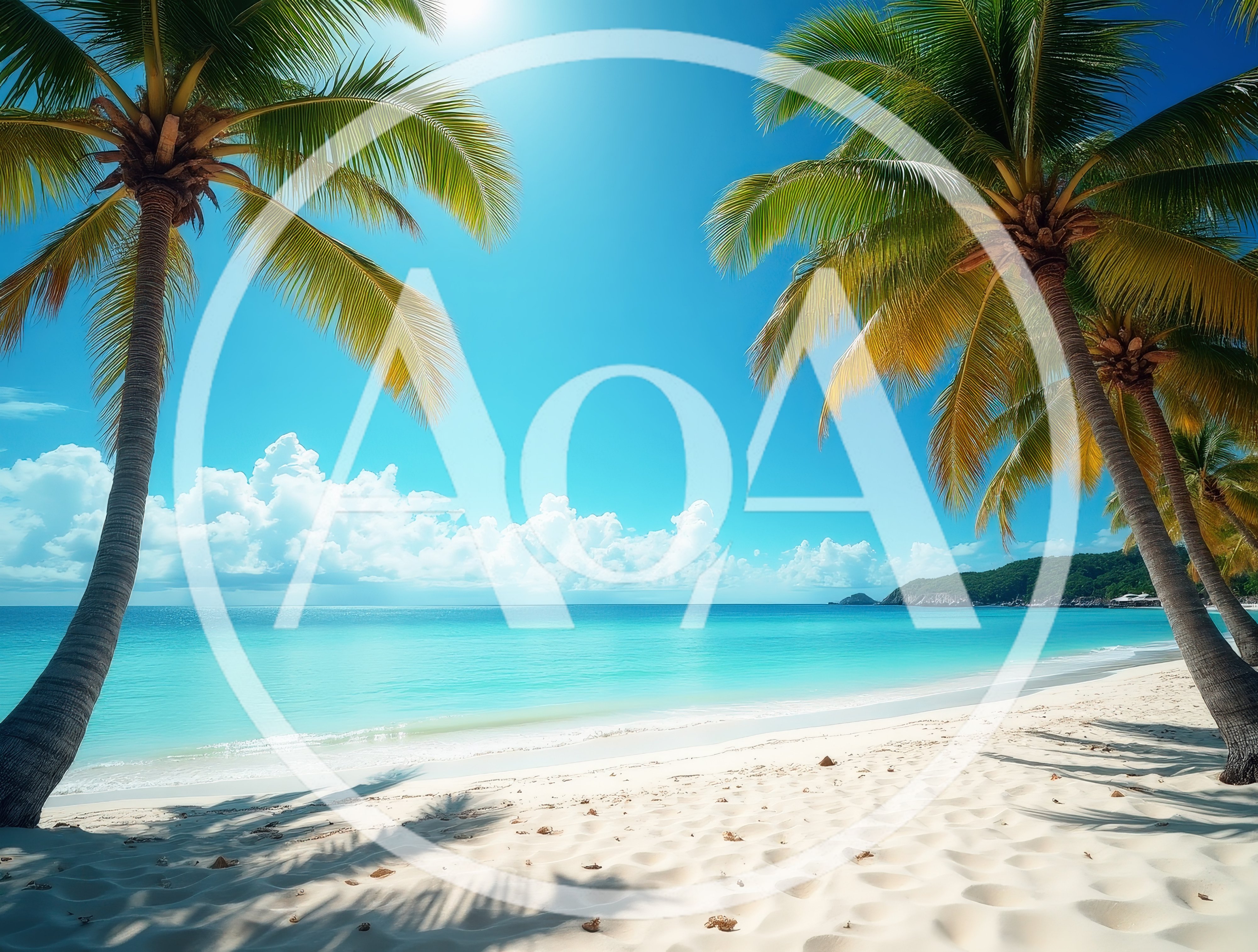 Tropical Beach Scene With Palm Trees And Turquoise Water