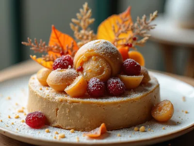 Gourmet Autumn Dessert Tart With Raspberries And Fruit