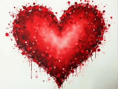 Abstract Red Heart Painting With Splatter And Drip Effects